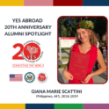 Giana smiling holding her college diploma during graduation for the Yes Abroad 20th Alumni Spotlight Series logo